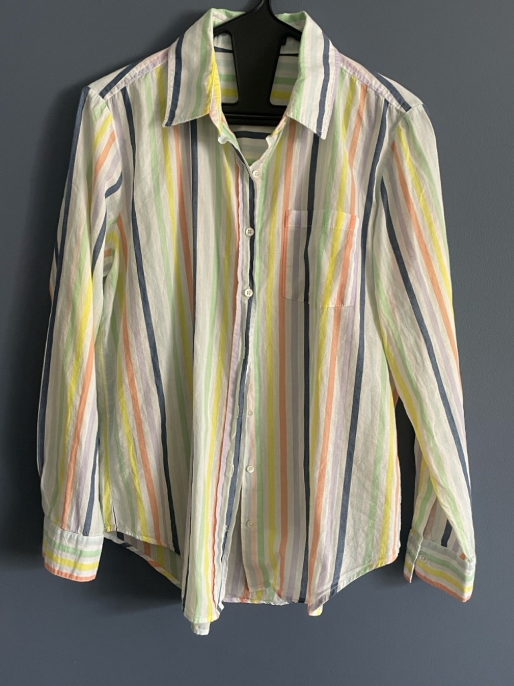 Vintage Womens Pastel Multicolor Stripe Button-Up Shirt
